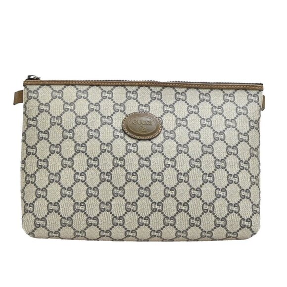 GUCCI PLUS GG Pattern Clutch Hand Bag PVC Leather Brown Made In Italy 09EE842 - Picture 1 of 13